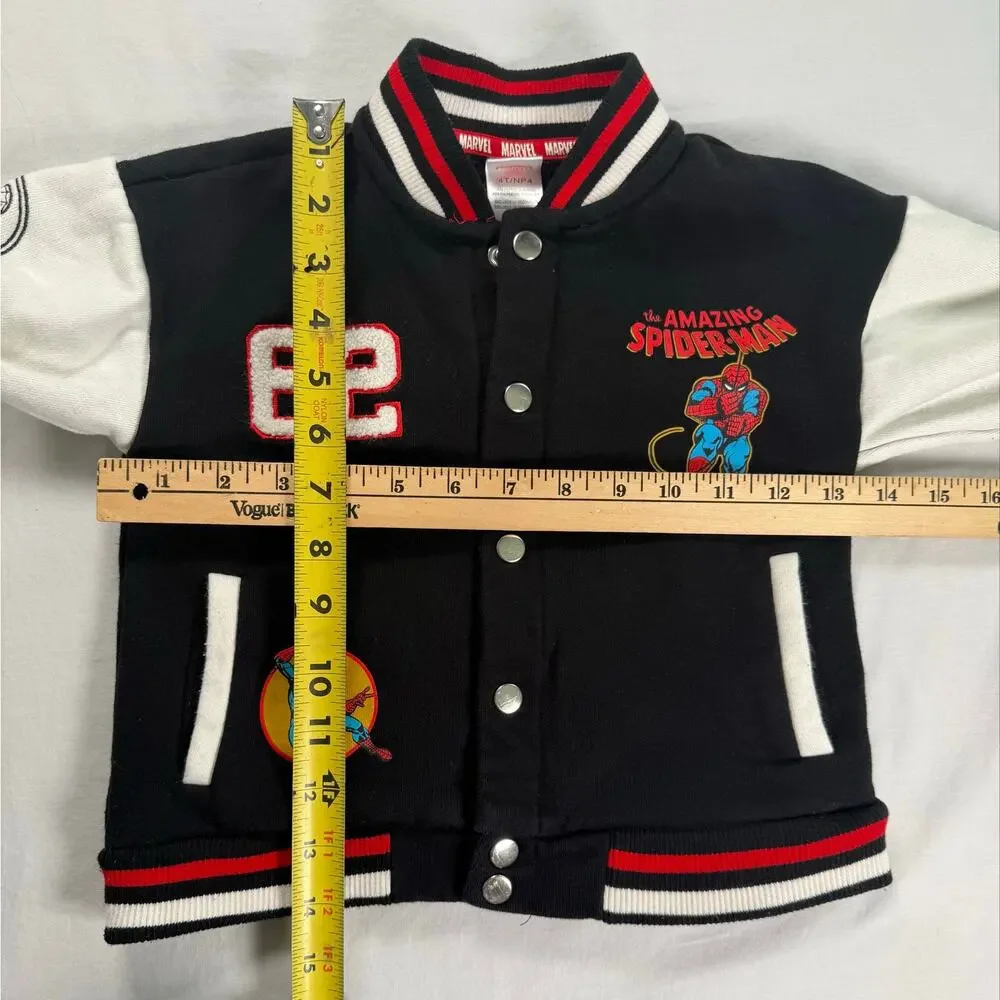 Marvel Spiderman Toddler 4T Bomber Jacket Varsity Jacket Boys Black Spider Man